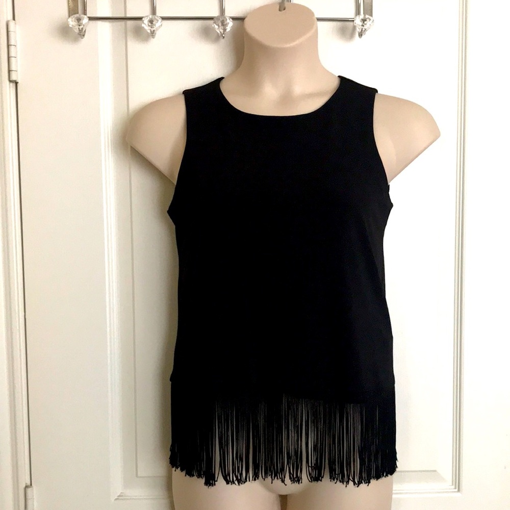 Women’s medium black Michael Kors sleeveless blouse with fringed bottom
